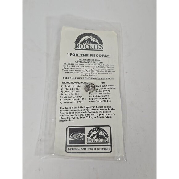 Colorado Rockies 1994 Lapel Pin Series #2 7-Eleven Coca-Cola Promotional Pack - Picture 3 of 3